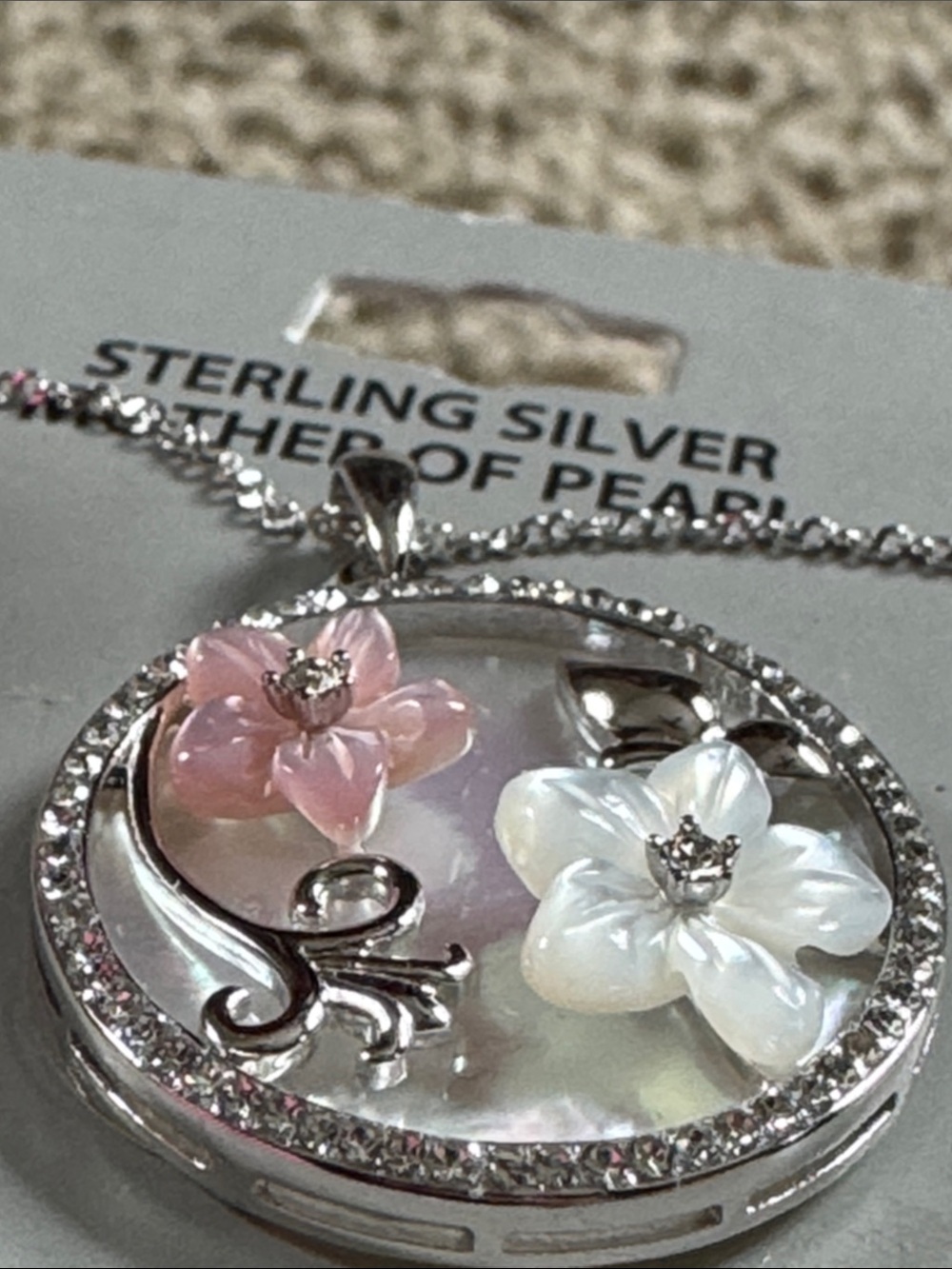 Sterling Silver Mother of Pearl Floral Pendant Necklace - Pink & White